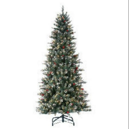 7.5' Pre-Lit Broadway Pine Artificial Christmas Tree with Berries - Clear Lights