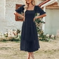 thumbnail image 2 of QIPOPIQ Robes de Cocktail pour Femmes Fête Manches Courtes Uni Chiffon Encolure Carrée Robe d'Été Robe Ajustée à la Taille Robe Longue Offres 2023, 2 of 6