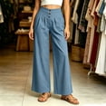 thumbnail image 5 of VBVC Women's High Waisted Cotton Linen Pants , Wide Leg Work Business Trousers For Women , Ladies' Button Detail Pleated Pants with Pockets,Blue,S-XL, 5 of 7