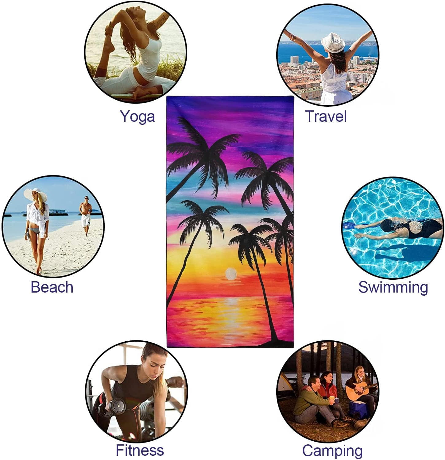 Coconut Palm Tree Beach Towel Oversized 36"x72" Quick Dry Sand Free Colorful Sunset Beach Towels Soft Lightweight Microfiber Towels for Swim Pool Camping Travel