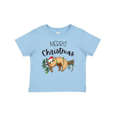

Inktastic Merry Christmas Cute Sloth with Santa Hat and Lights Gift Baby Boy or Baby Girl T-Shirt
