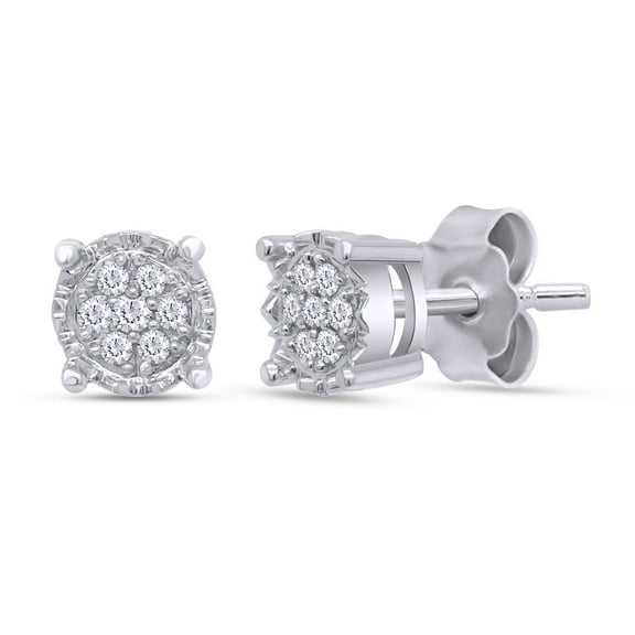 Divine Creation 1.20 Ct Round Cut Diamond Cluster Push Back Mens Stud Earrings 14K White Gold Plated 925 Sterling Silver