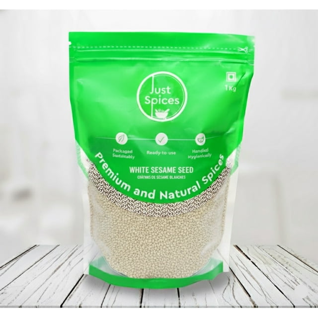 Just Spices - Whole Sesame Seed Hulled White (Til), 1 kg (2.2 lb), Product of India, Ideal for Tahini, Topping & Baking