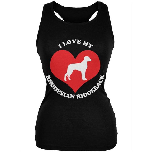 Valentines I Love My Rhodesian Ridgeback Black Juniors Soft Tank Top