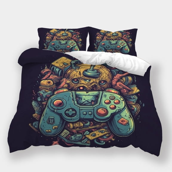 Bedding Set Gamepad Landscape Printed Comforter Cover Pillowcase Girls Boys Cool Bedspreads,Full (80"x90")