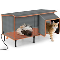 Heated Cat House for Outside in Winter, Weatherproof & Waterproof Outdoor Cat House with Cat Heating Pad, Insulated Cat Shelter with Heater for Feral Barn Cats Kitty