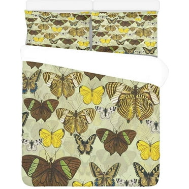 FMSHPON 3 Piece Bedding Set Retro Butterflies Twin Size Duvet Cover with 2 Pillowcase for Home Bedding Room Decoration