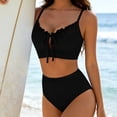 thumbnail image 6 of Gamivast Swimsuits for Women Bikini Sets 2 Pieces Push up Ribbed Ruffle Trim Tie Front Top High Waisted Bottom Tummy Control Swimwear Beach Vacation, 6 of 7