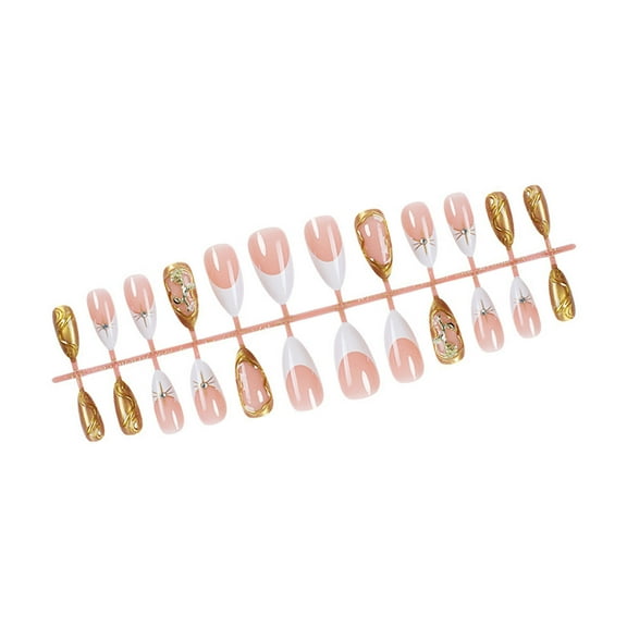 Artificial Nail Stylish French Tips Press On Nail for Women 3D Rose Decors Stick on Nail Manicure Nail Decoration 24Pcs