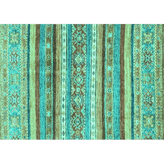 Ahgly Company Machine Washable Indoor Rectangle Abstract Turquoise Blue Modern Area Rugs, 7' x 10'