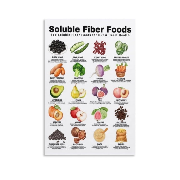 Soluble Fiber Foods List Chart Canvas Wall Art Posters For Room Aesthetic And Decor Poster For Bedroom Living Room Bathroom Kitchen Office Decor