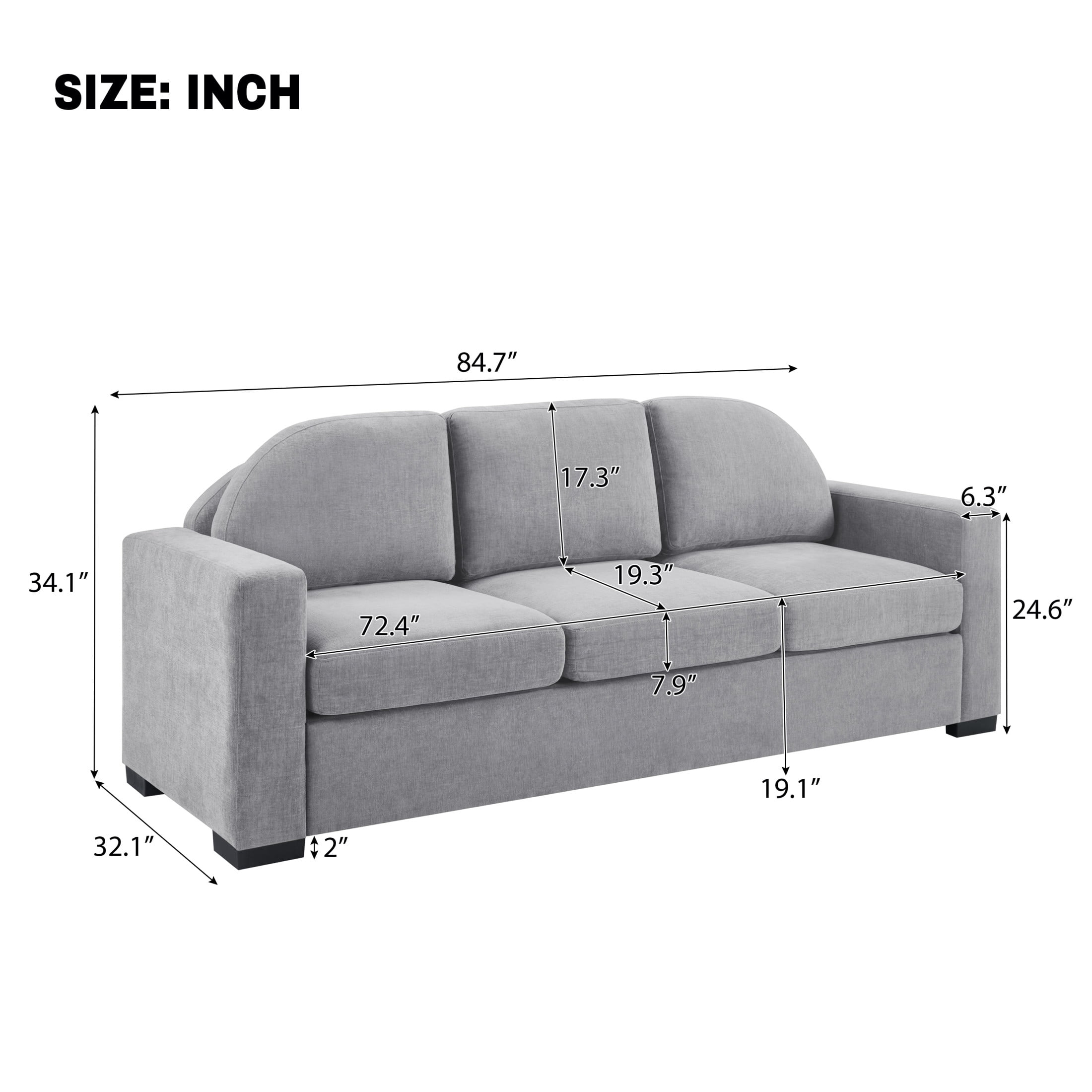 Christopher Knight Home 84.7" Modern Chenille Sofa Couch with Curved Backrest, 3 Seats, Gray