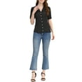 thumbnail image 2 of Allegra K Women's Camp Collar Button Front Textured Short Bubble Sleeve Shirt, 2 of 6