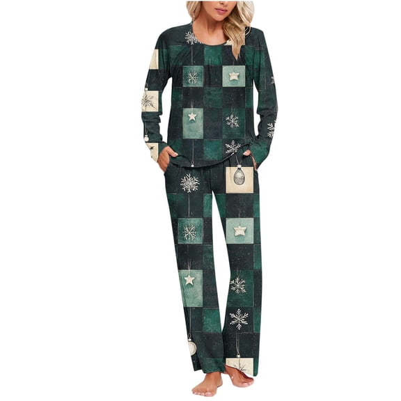 asdoklhq Womens Christmas Pajamas Ladies' Gradient Printed Casual Top Pants Pajama Set Army Green XL