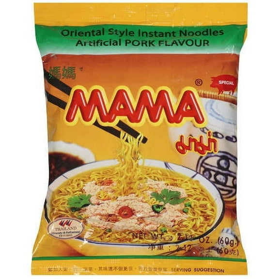 Mama Artificial Pork Flavor Instant Noodles, 2.12 oz (30 Pack)