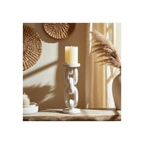 Pillar Candle Holder with Chain Link Design - Mango Wood Coastal Decor for Home, Office, Bedroom, or Living Room - Rustic Taper Stand - Elegant Accent Piece - 14" White
