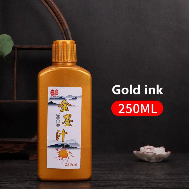 100ml/250ml Black/Red/White/Silver/Gold Chinese Calligraphy Ink Metallic Golden Paint Brush Ink For Writing Stationery Supplies He Qiyong unisex