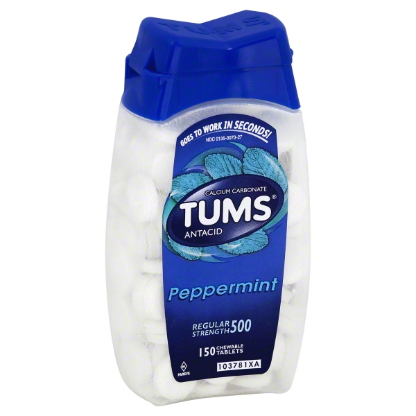 TUMS Antacid Regular Strength 500 Peppermint Chewable Tablets, 150