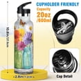 thumbnail image 2 of Kids Insulated Stainless Steel Sports Water Bottle 600ml (20oz) Colorful Daisies and Butterflies, 2 of 6
