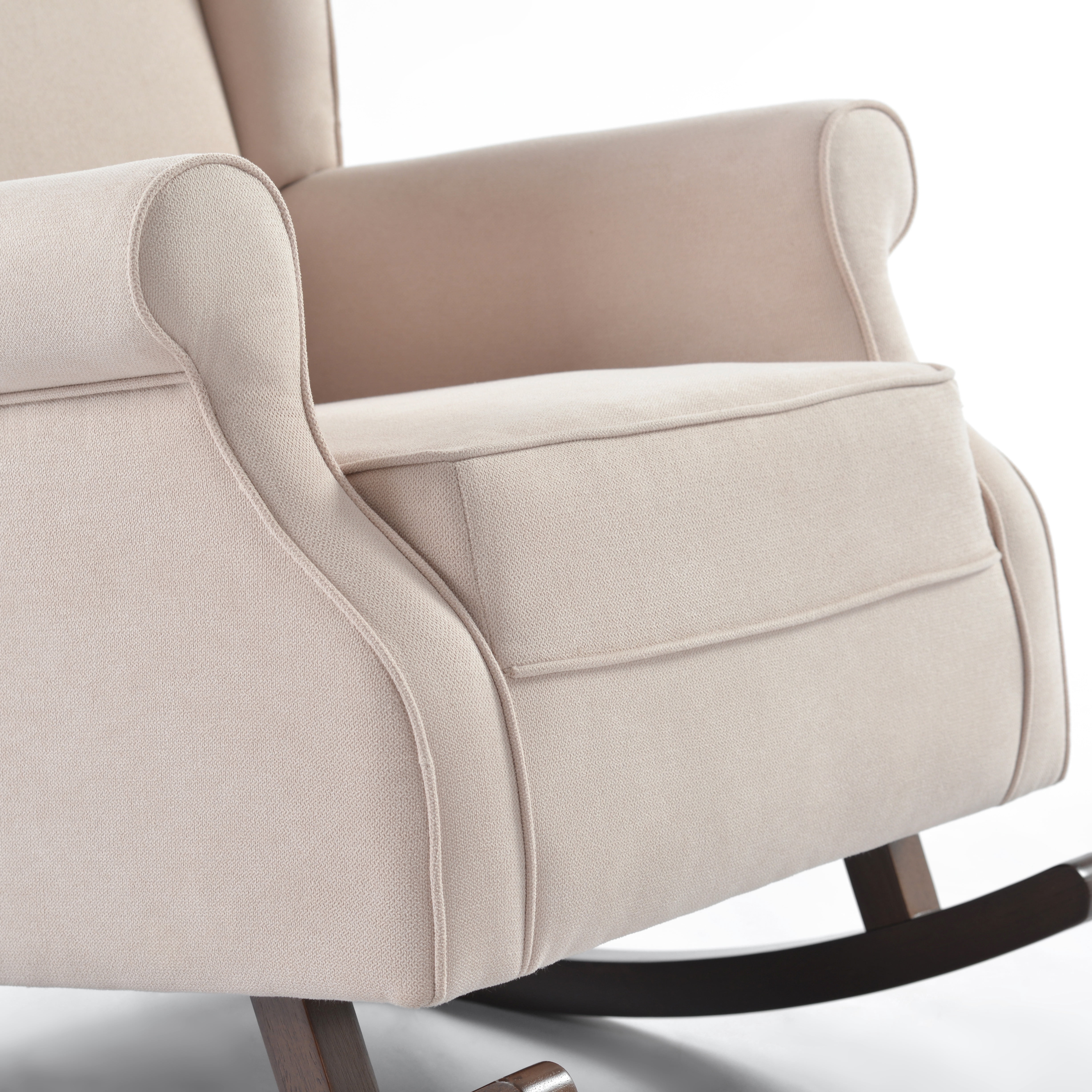 Haven Upholstered Premium Wingback Rocking Chair, High Back Accent Rocker for Nursery Living Room Bedroom, Solid Wood Curved Base (Linen))
