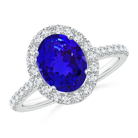 Angara Natural Tanzanite Ring - Prong-Set Oval 1.9 ct Tanzanite Halo Ring with Diamond Accents in Platinum for Women (Ring Size = 12)