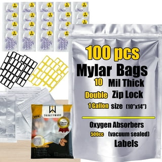 50pcs 1 Gallon Mylar Bags for Food Storage with Oxygen Absorbers 400CC (6  Packs of 10pcs) and Labels, 9.5 Mil 10x14 Vacuum Sealer Bags Heat  Sealable