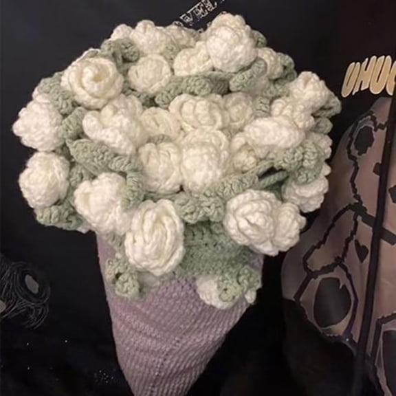 Flower Bouquet Blanket, Rose Bouquet Blanket, Soft and Lightweight Romantic Crochet Knitted Throw Blankets for Couch, Sofa and Bed (White Rome Handwoven, 80cm)