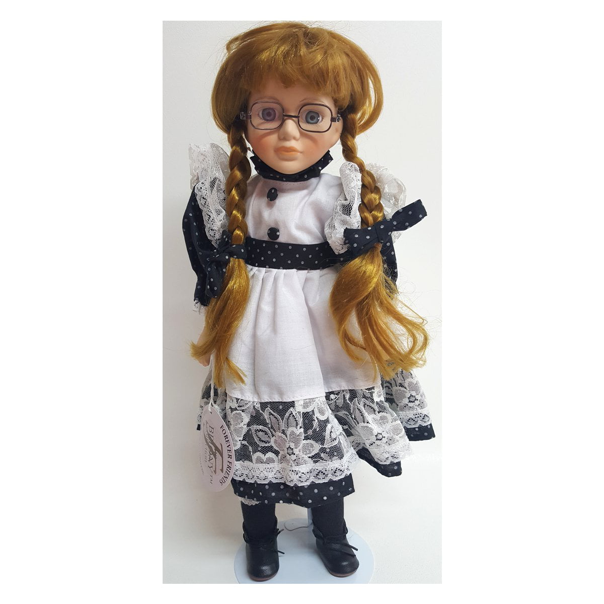 Collectible Doll 90s Doll Strawberry Blonde Hair Glass Eyes Birthday Gift For Daughter 19-Inch Porcelain Doll Plaid Blue Jumper