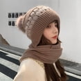 thumbnail image 2 of Gorro de mujer otoño e invierno versátil lindo gorro de punto a prueba de frío protección para los oídos protección para el cuello gorro de lana engrosado bufanda gorro integrado, 2 of 5
