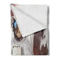 thumbnail image 2 of Outer Space Soft Flannel Fleece Throw Blanket, Kitty Cosmonaut on Earth World in Front of Color Splash Surreal Design, Cozy Plush for Indoor and Outdoor Use, 70" x 90", Red White, by Ambesonne, 2 of 5