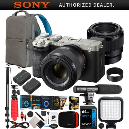 Sony a7C II Full Frame Mirrorless Camera   50mm F1.8 Lens ILCE-7CM2/S   SEL50F18F Bundle with Deco Gear Photography Bag   Extra Battery   Microphone   Monopod & Accessories |Official Sony Partner|