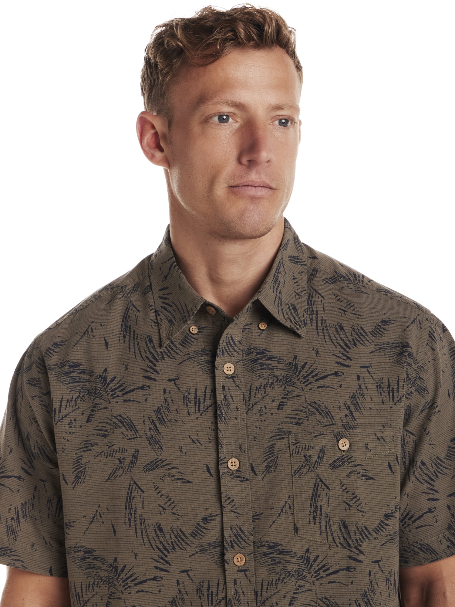 Frontier Threads Men's Short Sleeve Textured Leaf Print Button Up Shirt