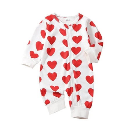 

Arvbitana Infant Baby Girls Valentine s Day Romper Long Sleeve Playsuit Heart Print Zipper Casual Bodysuit 0-18 Months