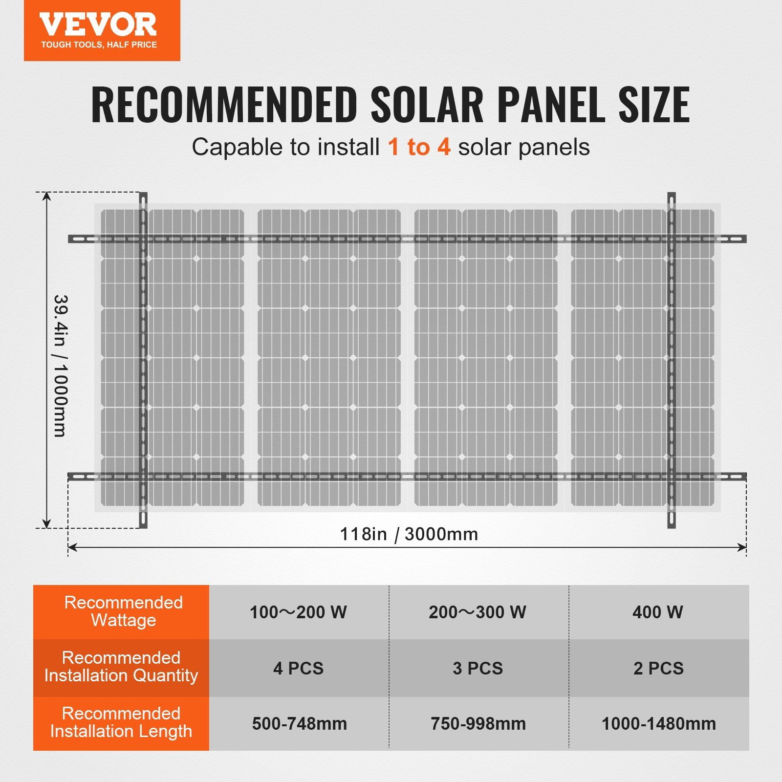 VEVOR Solar Panel Mounting Brackets, 30-60 Adjustable Multi-Pieces Solar Panel Brackets for 1-4PCS Solar Panels, Carbon Steel Ground Mount Solar Panel Stand for Farms, RVs, Boats, Off-Grid System