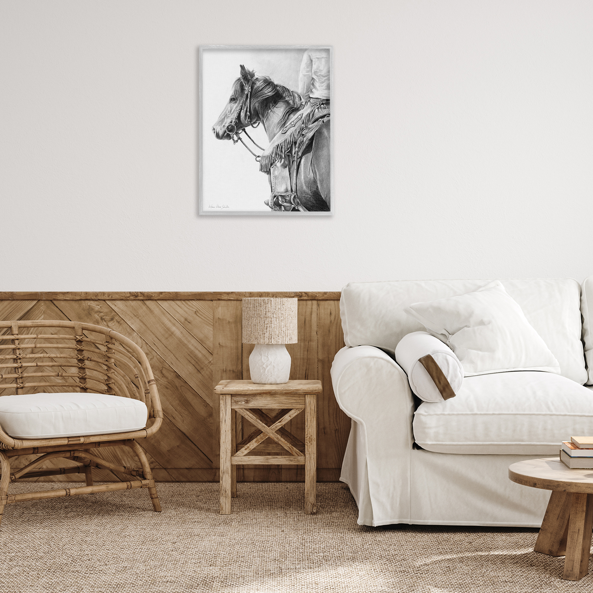 Stupell Industries Detailed Stallion & Cowboy Animals & Insects Drawing Gray Framed Art Print Wall Art, 24 x 30