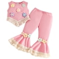 thumbnail image 1 of DXOUPM Girls Clothes Outfits Kids Ruffle Sleeveless Shirt and Flared Pants with Fringed Hem, 1 of 3