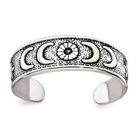 16.8mm 925 Sterling Silver Polished and Oxidized Celestial Moon And Star toe ring toe ring for Women