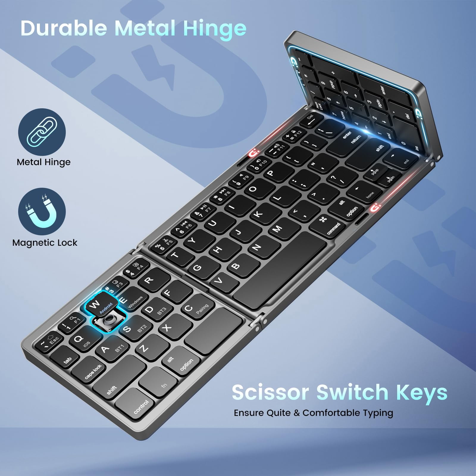 Portable Travel Keyboard and Mouse Combo, Folding Bluetooth Keyboard Mouse with Numeric Keypad for Laptop