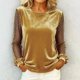 thumbnail image 1 of TaTaai Ladies Long Sleeve Round Neck Top Velvet Mesh Insert Blouse Solid Color Dressy Casual Evening Wear Gift, 1 of 6