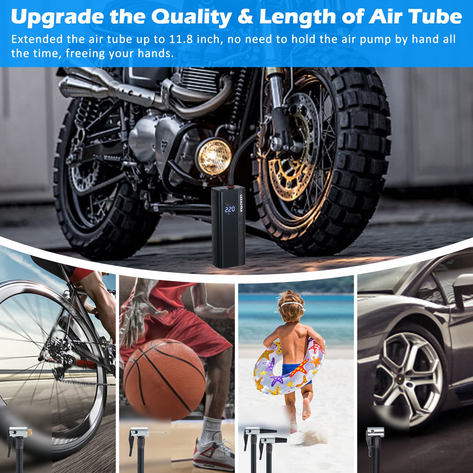 Tire Inflator Portable Air Compressor for Car,150 PSI/8000mAh Power Battery Pack with Cordless Car Air Pump, Mini Tire Pump & LED Display for Car/Motor/Bike/Ball/Swim Ring