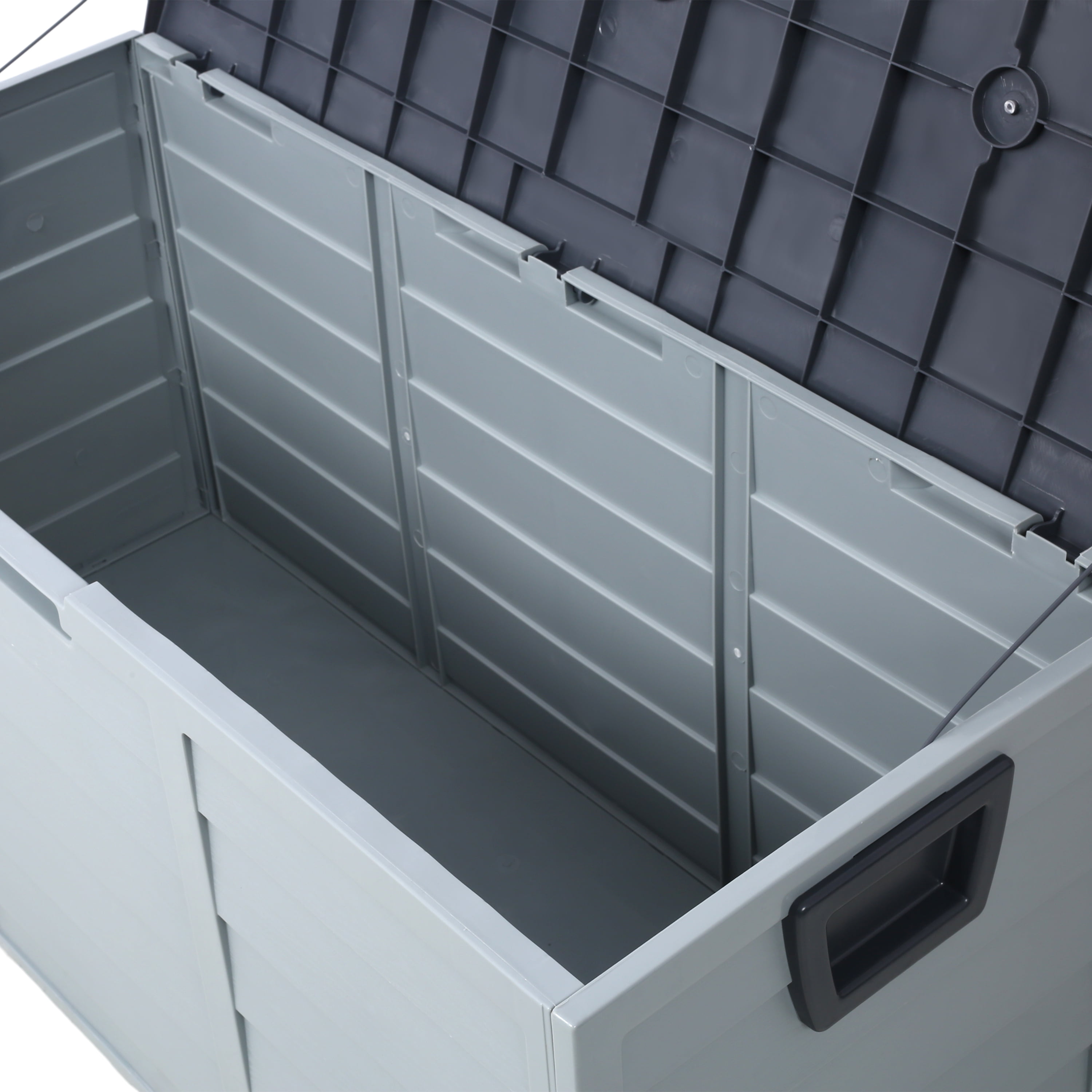 All Weather UV Pool Deck Storage Box, 75 Gallon Resin Patio Storage Bin with Wheels, Outdoor Waterproof Box for Cushions, Tools, Heavy Duty, Gray