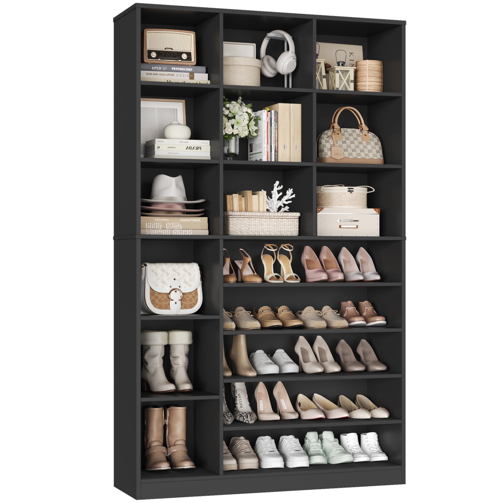 Hiphuta 74" Tall Shoe Storage Cabinet, 6 Tier Shoe Rack Organizer with Adjustable Shelves, Cube Storage Cabinet for Entryway Bedroom Living Room, Black