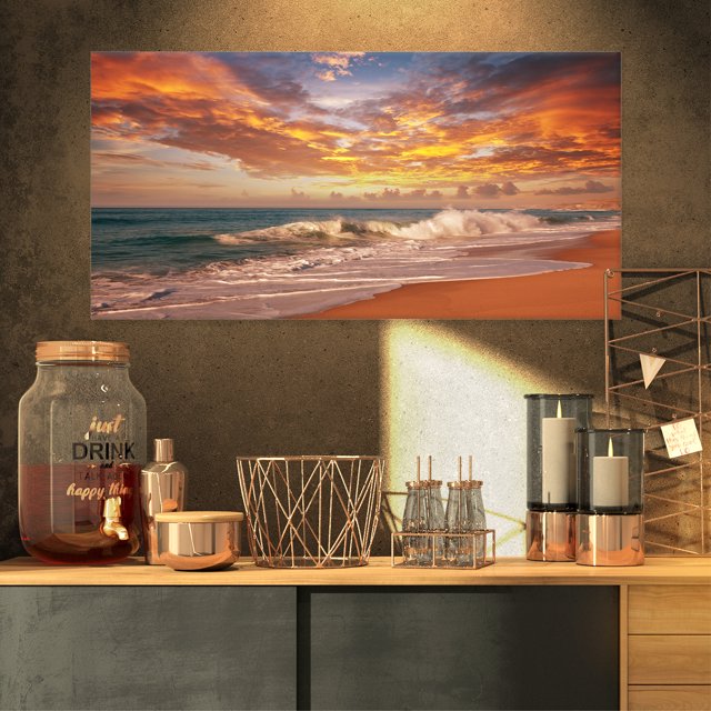 Waves under Colorful Clouds - Large Seashore Canvas Print