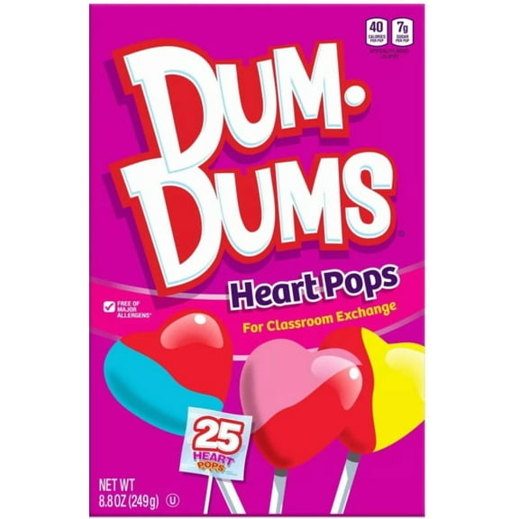 DumDums Valentine's Day Heart Pops Classroom Exchange Box - 8.8oz/25ct - Gluten Free