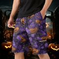 thumbnail image 2 of GrmtClth Men's Halloween print shorts Fun Cartoon Pumpkin Beach Summer Shorts Multi Storage Pocket Short Trousers Fun Holiday Travel Casual Clothes Dark Purple M, 2 of 5
