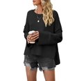 thumbnail image 2 of Women Crewneck Sweaters Bell-Style Sleeve Batwing Knit Tops Slouchy Soft Pullover Tops Black XL, 2 of 10