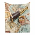 thumbnail image 1 of Compass Soft Flannel Fleece Throw Blanket, Photo of Explorer Tools Nostalgic Brass Telescope on Old Antique World Map, Cozy Plush for Indoor and Outdoor Use, 50" x 60", Multicolor, by Ambesonne, 1 of 6