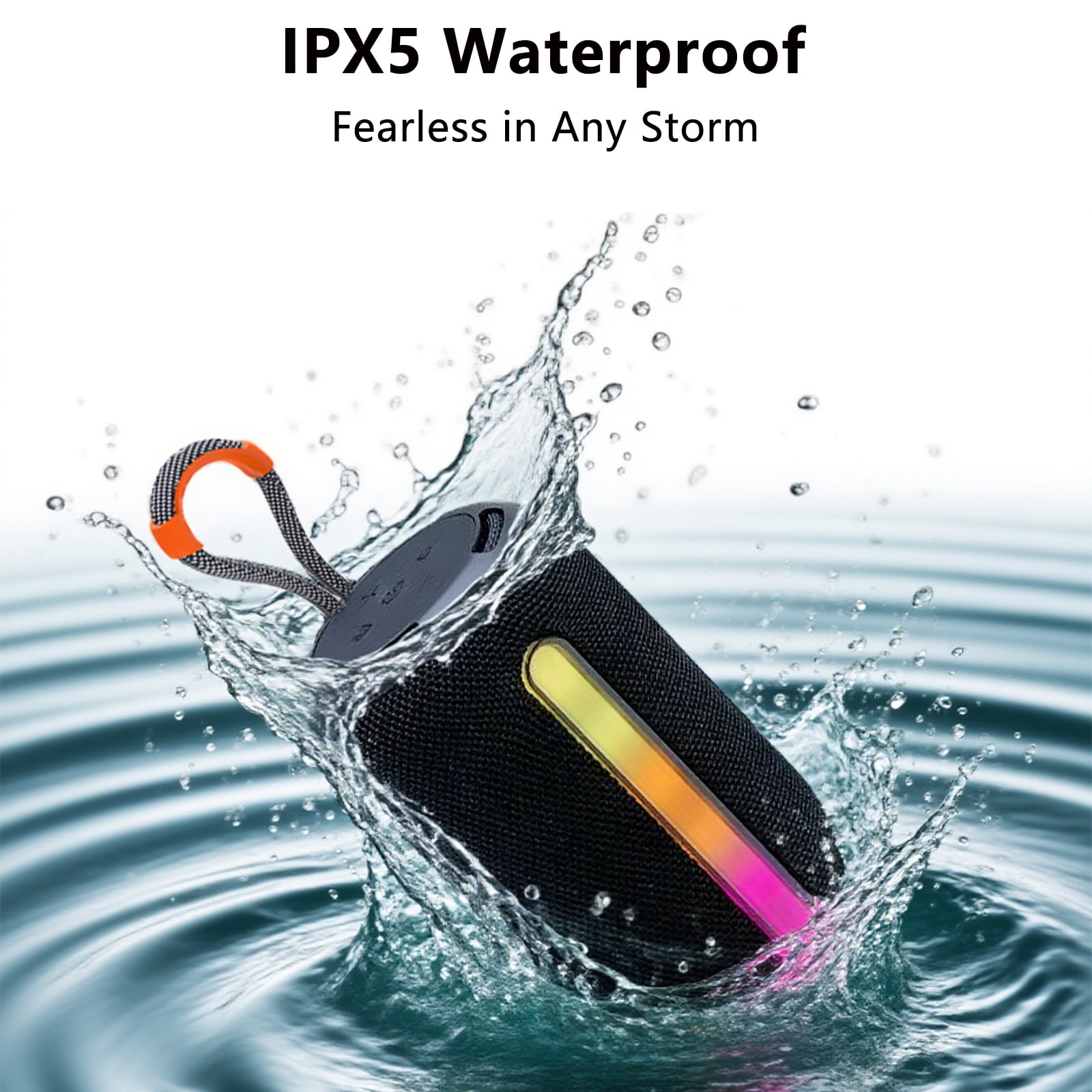 Portable Bluetooth Speaker with HD Sound, Waterproof & Dustproof Portable Speaker with Lights, Up to 20H Playtime, BT5.3, Outdoor Speaker for Home/Party/Outdoor/Beach, Birthday Gift, Black