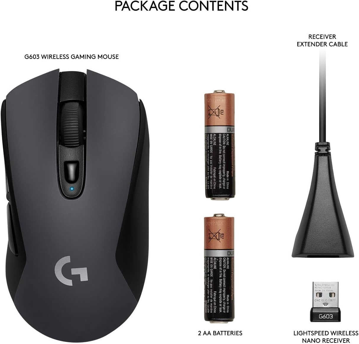 Logitech G603 LIGHTSPEED Wireless Gaming Mouse, Ergonomically Designed, 12,000 DPI - Black