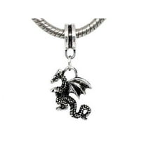 Sexy Sparkles Silver Plated Base Flying Dragon 3d Dangle Charm European Bead Compatible for Most European Snake Chain Bracelet - Zinc Metal Alloy, 1 Bead